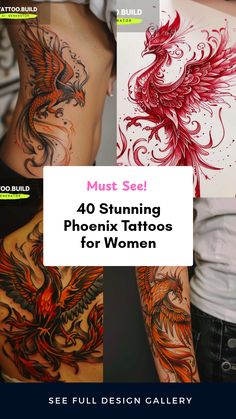 This pin showcases 4 beautiful images of women's phoenix tattoos, highlighting unique designs including back pieces and intricate arm tattoos. Each tattoo representation emphasizes strength and rebirth, ideal for those considering feminine ink.