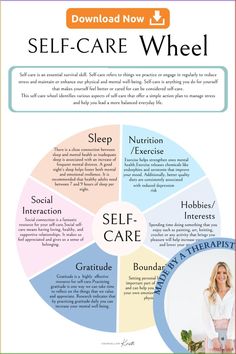 Self-care is an essential survival skill. Self-care refers to things that we practice or engage in on a regular basis to reduce stress and maintain or enhance our physical health and mental well-being. self-care is really, anything you do for yourself that makes yourself feel better or cared for can be considered self-care. This self-care wheel identifies various of aspects of self care that offers a simple action plan to manage stress and help you lead a more balanced everyday life. Self Care Wheel Printable, Self Care Workshop, Self Care Wheel, Self Care Workbook, Wellness Wheel, Self Management, High School Counseling, Journal Self Care, Workbook Design