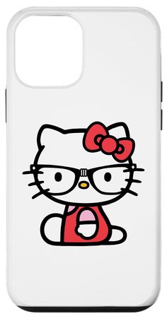 a hello kitty phone case with an image of a cat wearing glasses and a bow