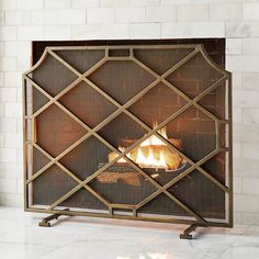 a fireplace with a fire burning in it