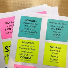 several sticky notes with different words on them