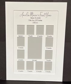 a white framed photo with the names and date for each family member on it's birth day