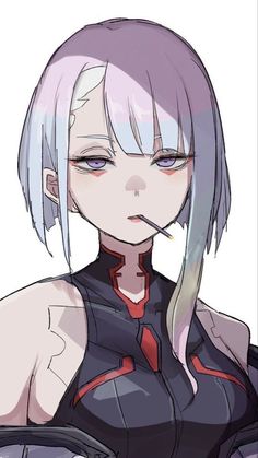 an anime character with white hair and blue eyes, wearing a black shirt and red tie