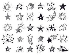 the stars and fireworks are drawn in black ink on white paper royalty illustration