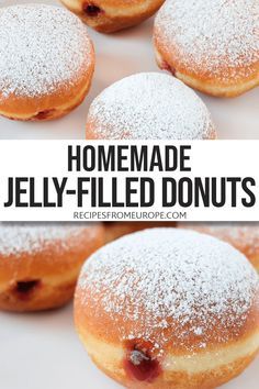 homemade jelly filled donuts with powdered sugar on top