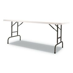 a white table with black legs on a white background