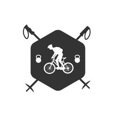 a black and white image of a person riding a bike on a hexagon