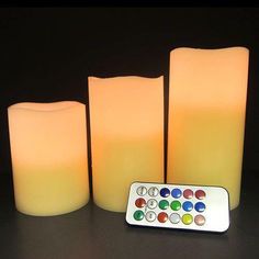 LED Flameless Candles with Remote and Timer Set of 3 - Party Glowz Glow In The Dark Party, Glow Party Supplies, Led Party Lights, Timer Candles, Led Party, Flameless Candle Set, Lighted Centerpieces, Ivory Candles, Square Candles