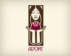 an adore logo with a woman holding a ball