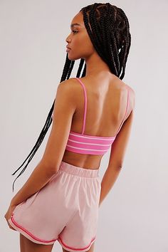 Low back bra is featured in our American made Signature Seamless fabric. * Plunging neckline * Pull-on silhouette | Ali Low-Back Seamless Bra by Intimately at Free People in Pink, Size: XS/S Bra Friendly Bandeau Camisole, Bra-friendly Bandeau Camisole, Summer Sports Bra With Seamless Design For Loungewear, Seamless Summer Sports Bra For Loungewear, Cropped Seamless Stretch Bra, Low-cut Bra Friendly Crop Top For Yoga, Low-cut Bra Friendly Yoga Crop Top, Seamless Cropped Yoga Bra, Seamless Triangle Crop Top