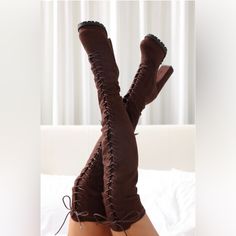 Brand New! Brown High Boots, Knee High Boots Dress, Chocolate Fashion, Ready Set Go, Fashion Nova Shoes, Dress Design Sketches, Platform Heels Chunky, Winter Fashion Outfits, Thigh High Boots