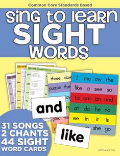 the book sing to learn sight words, with four cards in each card and one word on