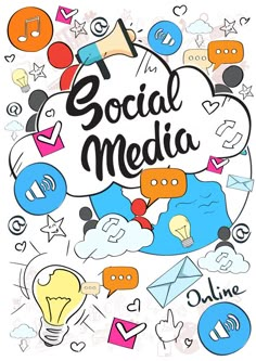 the word social media surrounded by doodles and icons