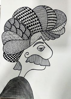 a drawing of a man with a hat on his head