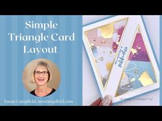 a woman holding up a card with the words simple triangle card layout in gold foil