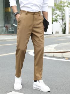 Beige Khaki Pants Outfit Men, British Khaki Pants Outfit Men, Men’s Khaki Pants Outfit, Khaki Trousers Outfit Men, Tan Pants Outfit Men, Khaki Pants Outfit Men Casual, Khaki Chinos Men Outfits, Brown Trousers Men, Khaki Trousers Outfit