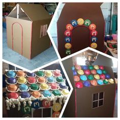 there are three pictures of different houses made out of cardboard boxes and paper machs