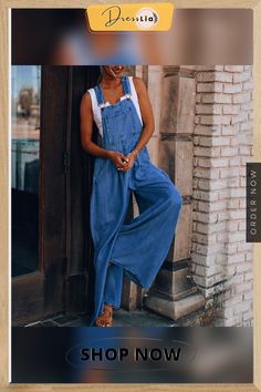 Denim Wide Leg Suspenders Jumpsuit Non-stretch Denim Jumpsuit For Summer, Casual Blue Overalls With Suspenders, Summer Overalls With Suspenders In Medium Wash, Denim Blue Bib Front Jumpsuit And Rompers, Summer Medium Wash Overalls With Suspenders, Spring Medium Wash Denim Jumpsuit With Suspenders, Trendy Solid Color Denim Jumpsuit For Summer, Trendy Denim Overall Jumpsuit With Suspenders, Fitted Denim Bottoms With Suspenders