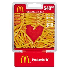 a mcdonald's gift card with fries in the shape of a heart