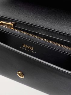 VERSACE Continental leather wallet Evening Leather Wallets With Gold-tone Logo Plaque, High-end Leather Wallet For Formal Occasions, Gold Leather Wallet On Chain With Logo Plaque, Gold Leather Wallet On Chain With Gold-tone Logo, Gold Leather Wallet With Logo Plaque, Luxury Leather Wallet On Chain, Rectangular, Luxury Rectangular Wallet On Chain With Gold-tone Logo, Designer Evening Clutch With Interior Card Slots, Classic Business Wallets With Gold-tone Logo Plaque