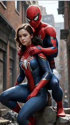 the amazing spider - man and woman are posing together