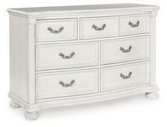 Montelaine Antique White Dresser from Ashley - Luna Furniture Styled Dresser, Antique White Dresser, White Chest Of Drawers, Inner Sanctum, French English, White Dresser, White Chests, White Nightstand, Decorative Mouldings