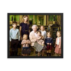 a group of children standing next to each other in front of an old fashioned fireplace