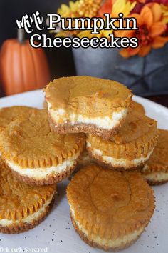 pumpkin cheesecakes stacked on top of each other