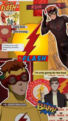 an image of the flash and batman character collaged in comic book style art