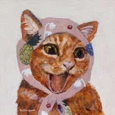 a painting of a cat wearing a scarf