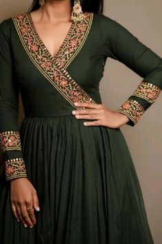 trendy neck designs, beautiful neck design😍🍁💖🍁 American Dresses For Women, Angrakha Kurti Design, Color Combination With Maroon In Clothes, Angrakha Kurti Designs Latest, Gawon Design Simple, Anarkali Dress Neck Designs, Anarkali Neck Designs Neckline, New Salwar Suit Designs, Floral Printed Kurti Designs Latest