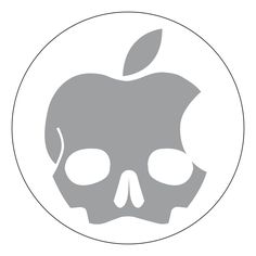 an apple with a skull on it in a white circle, which is part of the apple logo