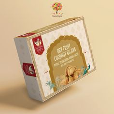 an open box of coconut gujuya on a beige background