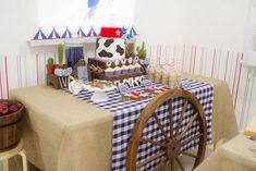 a table set up for a birthday party