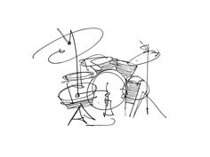 a drawing of a drum set on a white background