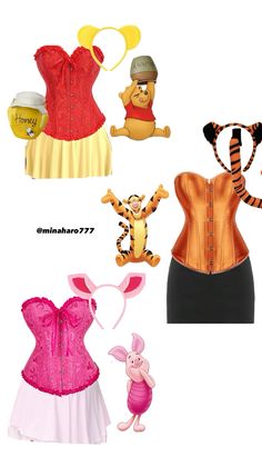 several different costumes are shown with winnie the pooh