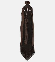 Nina fringed halterneck crêpe midi dress Taller Marmo, Crepe Midi Dress, Midi Length Skirts, Knee Length Dresses, Halter Neckline, Fitted Bodice, Designing Women, Halter Dress, Knee Length