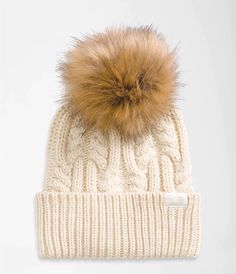 TNF OH MEGA FUR POM BEANIE (7079795523749) (8218051182757) North Face Beanie, Ribbon Logo, North Face Kids, Patches Fashion, Cold Weather Fashion, Recycled Yarn, Women's Beanie, Faux Fur Pom Pom, Polyester Yarn