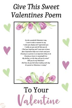 This pin is of a Valentines Day poem written by Becky from Khaim Designs. It is a digital download printable file and you can give it as wall art or a Valentines card. It has 2 pretty watercolour floral bouquets with purple tulips on either end of the print. My Love Poems, Lovely Poems, Be My Valentine Card, Make Someone Feel Special, Owls In Love, Valentine Card Printable, Romance Poems, Valentines Poems