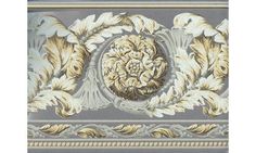 an ornate wallpaper design in gold and grey