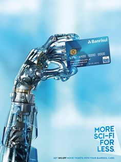 a robot hand holding up a credit card