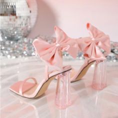 All Pink Bow Heart Heel Pink Coquette Shoes, Light Pink Quince Shoes, Quinceanera Pink Shoes, Pink Quinceanera Shoes, Pink Quince Heels, Pink Quince Shoes, Wedding Heels Pink, Pink Heels With Bow, Pink Wedding Heels