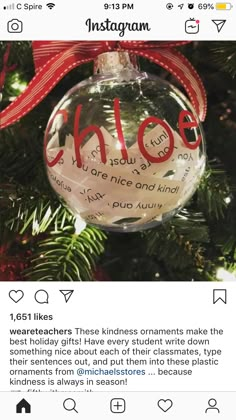 a christmas ornament hanging from a tree with the word hope written on it