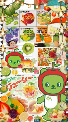 an assortment of fruit stickers are displayed