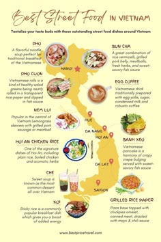 the best street food in vietnam info sheet with different types of dishes and their names