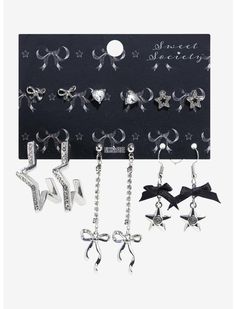 Sweet Society Ribbon Star Earring Set | Hot Topic Silly Earrings, Ribbon Star, Hello Kitty Room Decor, Hot Topic Clothes, Y2k Earrings, Star Earring, Hello Kitty Rooms, Disney Valentines, Xmas Wishes