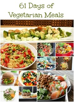 a collage of pictures with different types of vegetables and meats on them, including pasta