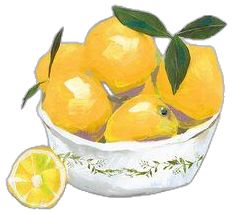 a painting of lemons in a white bowl