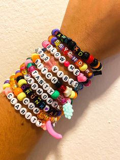 Custom Kandi bracelets! Rave Candies Bracelets, Dirty Kandi Bracelets, Kandi Bracelets Edc, Rave Beads Bracelets, Candi Ideas Rave, Kandi Nails, Unhinged Friendship Bracelets, Rave Kandi Bracelets Ideas, Halloween Kandi Bracelets