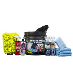 the complete car care kit includes cleaning supplies